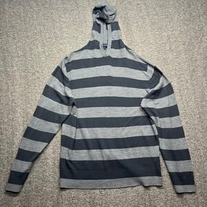 French Connection Hoodie Mens XL Grey Black Striped Knit Pullover Sweater